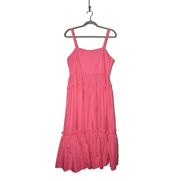 PINCH NEW $89 Hot Pink‎ Ruffle Tiered Sleeveless Midi Dress Large - Picture 1 of 3